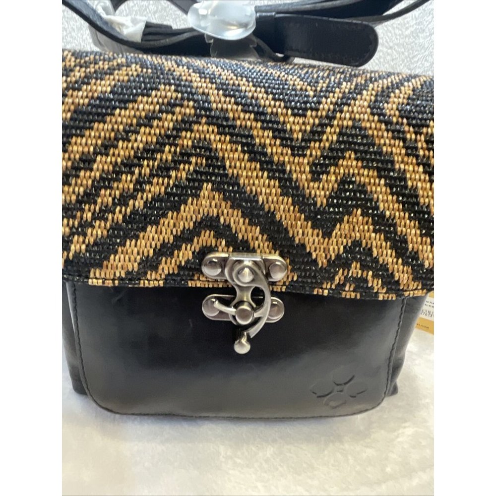 Patricia Nash Leather Leandra Flap Natural and Black Crossbody Handbag Purse - Picture 8 of 12